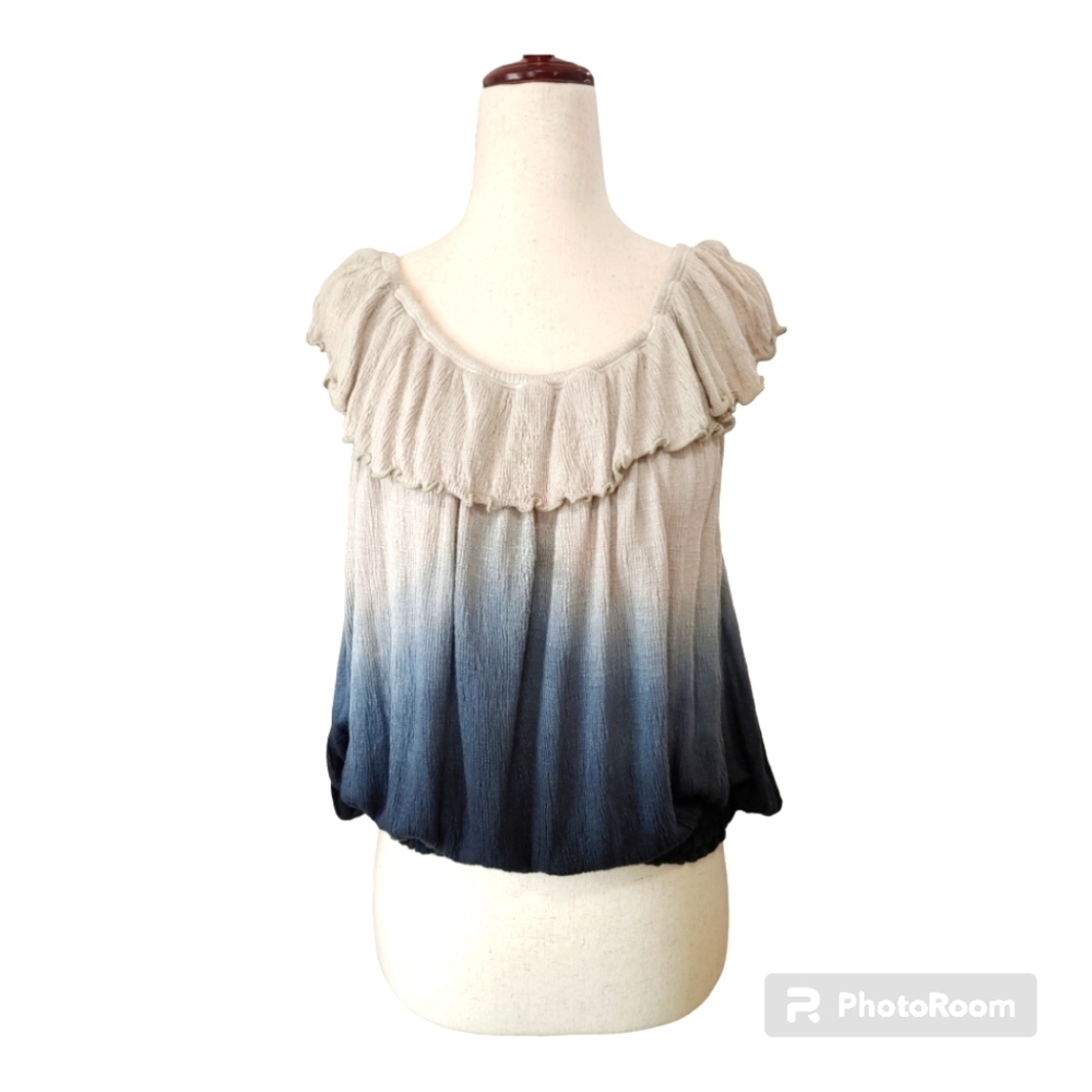 Free People off the Shoulder Crepe Ruffle Cropped Tank Top Ombre